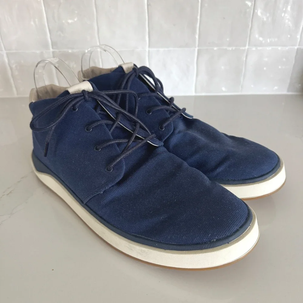 OluKai Papaku Chukka Boots Men 12 Navy Blue Canvas Lace Up Mid Top Sneakers